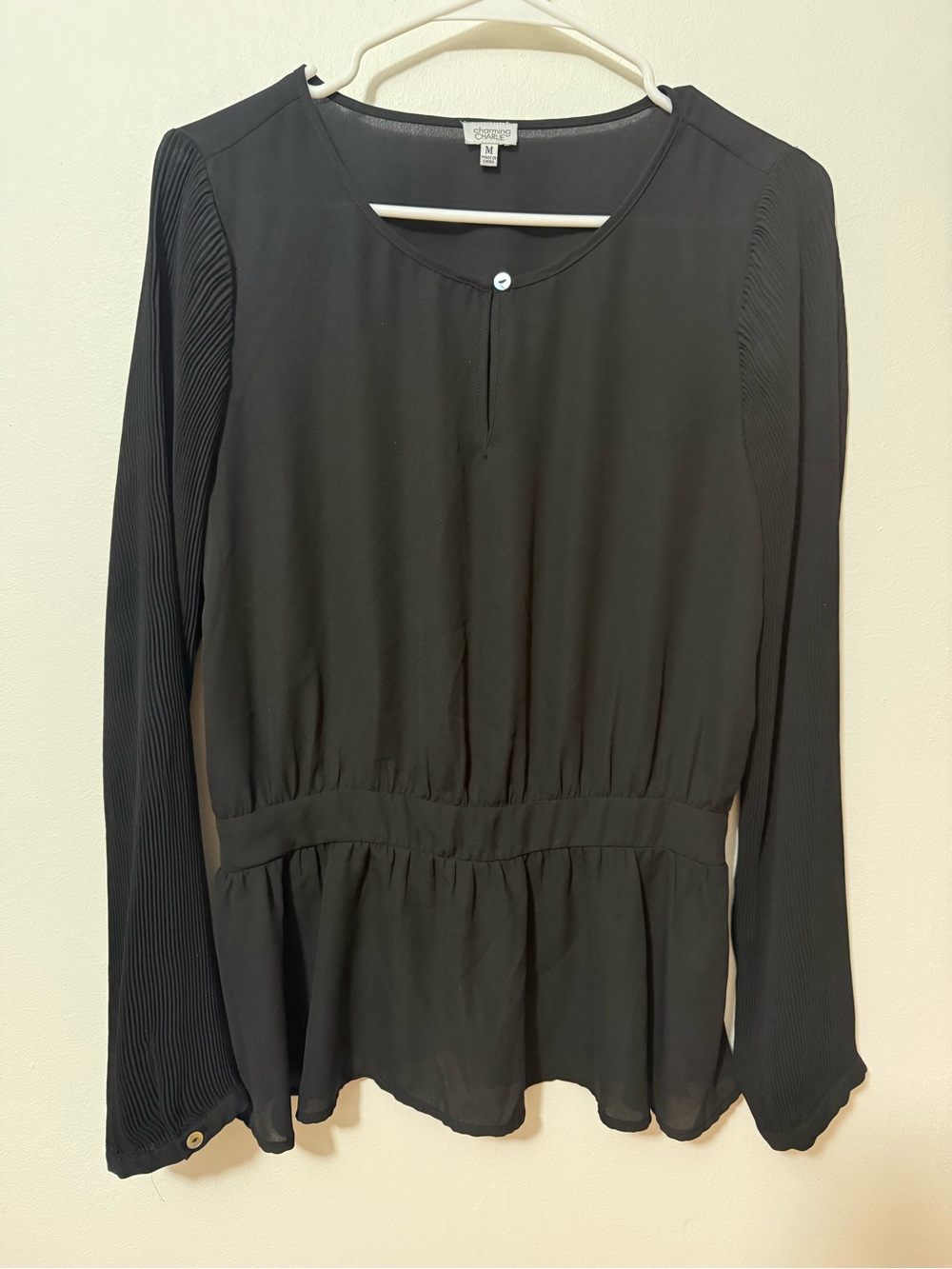 Charming Charlie Black Long-Sleeve Peplum Blouse